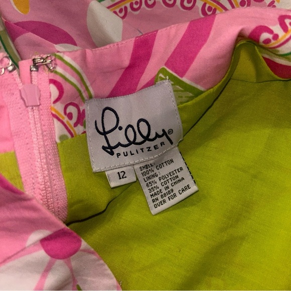 Lilly Pulitzer Size 12 Strapless Dress Pink Green Halter Back - Picture 4 of 9